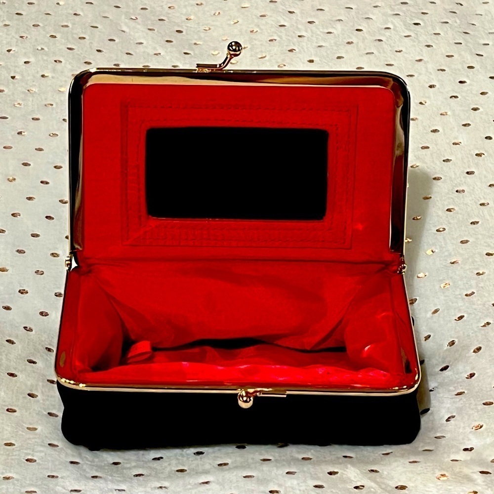 Vintage Elizabeth Arden Co. Black and Red Fold Clutch with Mirror